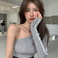 Solid Color Short Top Women's Off-shoulder Long Sleeve Casual T-shirt