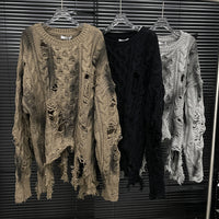 Irregular Ripped Sweater Women's Vintage Knitted Top