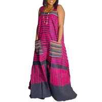 Printed Contrast Color Oversized Wide Leg Suspender Jumpsuit