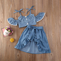 Polka Dot Sling Top Denim Shorts Short Skirt Three-Piece Suit