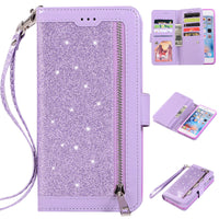 Glitter zipper bag flip cover stand phone case