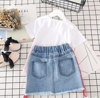 Kids Clothes White T-shirt Denim Skirt 2pcs Girls Suits