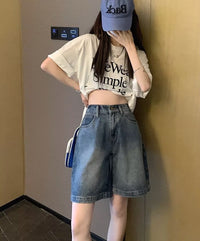Retro Women's Elastic Waist Summer Denim Shorts