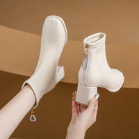 Fashion Square Toe Chunky Heel Back Zip Ankle Boots