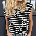 Womens Soft-Style Knitted Top With Bow-Knot And Short Sleeves