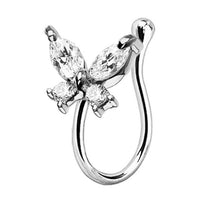 Women's Personality Fashion U Shape Diamond Butterfly False Nose Ring