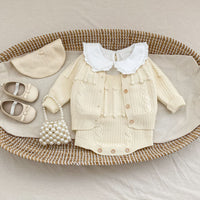 Infant Women's Sweater Hand-hook Bubble Ball Knitted Romper And Coat Two-piece Set