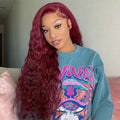 Fashion Wine Red Wig Front Lace Small Roll Wound Tube Afro Synthetic Wigs