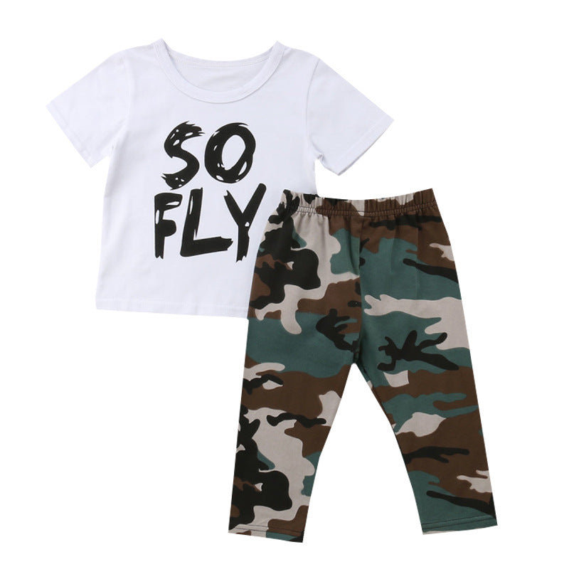 letter T-shirt trousers two-piece