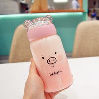 Creative Sequins Pig Glass Water Bottle
