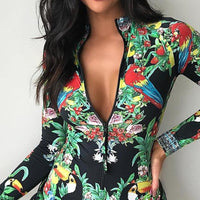 Upskirt women irregular dress printed long-sleeved jumpsuit upskirt