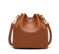 Vintage Fashion Small Women Leather Bucket Bag Handbag Tassel Drawstring Shoulder Bag