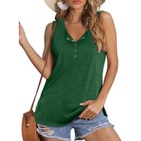 Split Hem Button Sleeveless Vest T-shirt Women's Clothing
