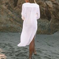 Influencer-style Long-sleeve Long Shirt Dress With Side Pockets