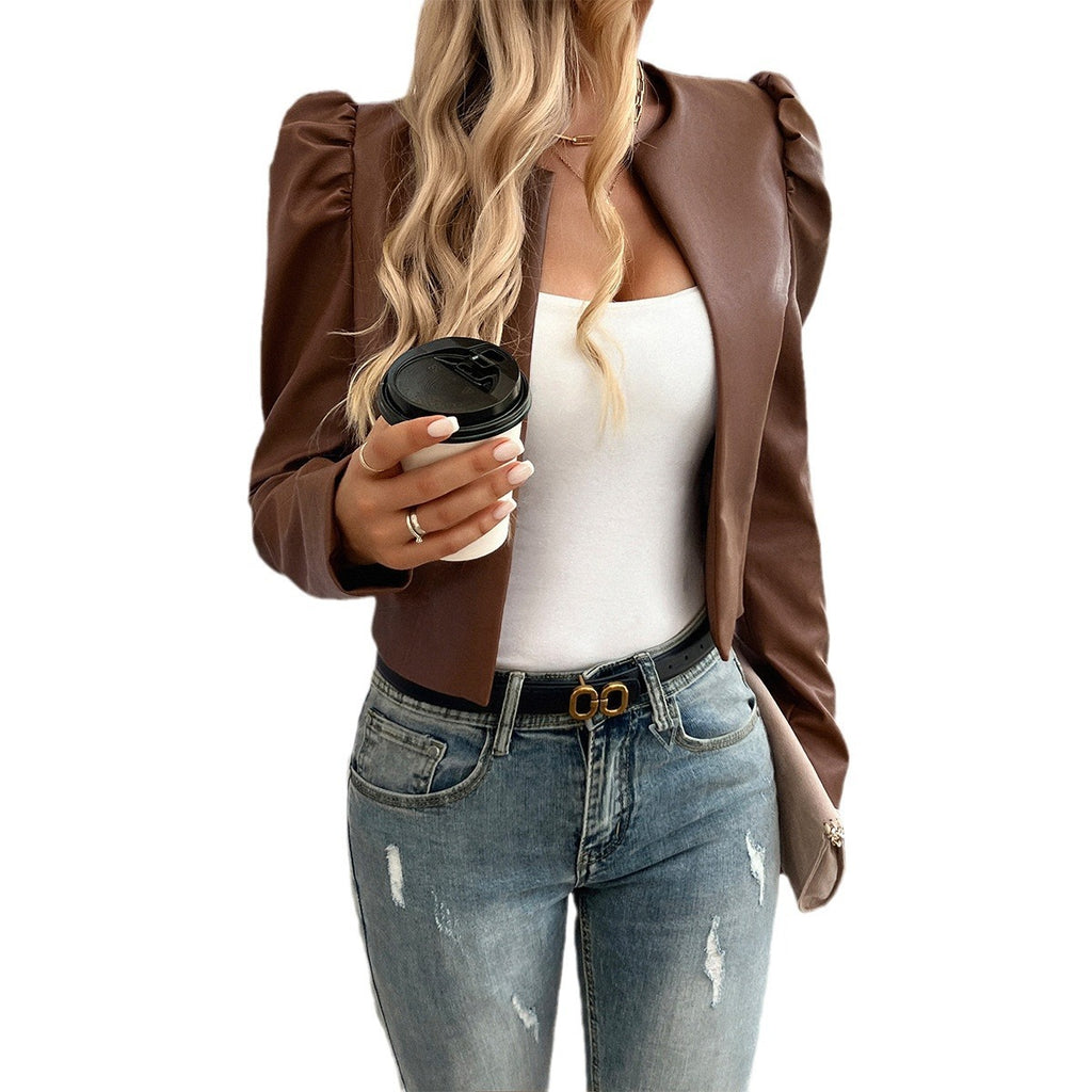 Jacket Women's Temperament Leisure Cardigan Solid Color Leather Coat