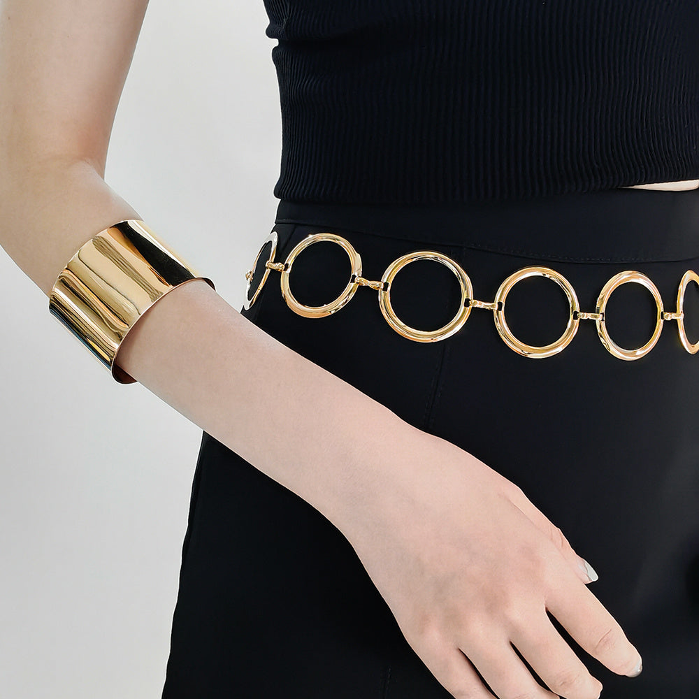 Fashion Circle Metal Waist Chain Women's Decorative Dress With Chain Belt Senior Hollow Accessories