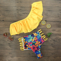 Sexy one-shoulder ruffle print swimsuit
