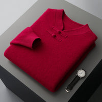 Mens Retro Stand-Up Collar Pure Wool Sweater