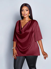 New Relaxed-fit Casual V-neck Mid-sleeve Long-sleeve Solid-color Chiffon Top