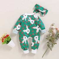 Green cartoon rabbit print hooded turban