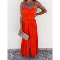 Women's Solid Color Sling Pleated Jumpsuit
