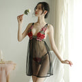 Thin mesh gauze slit embroidery nightdress