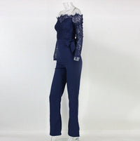 Lace stitching collar collar butterfly jumpsuit big trousers