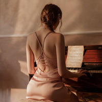High-end sexy lace silk stitching nightdress