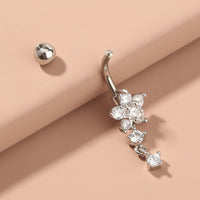 Flower Zircon Belly Button Ring With Diamond Inlaid Zircon Belly Button Nail