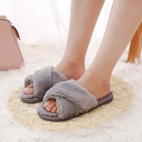 New style cross fur slippers women autumn and winter