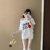 Sexy Loose Off-Shoulder Short-Sleeve T-Shirt With A Slant Neckline