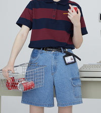 Original side pocket denim pants bf retro loose shorts women