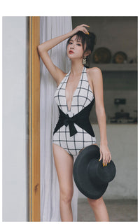 Retro one-piece slim swimsuit