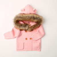 Knitted coat with fur collar