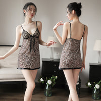 Leopard print sling perspective nightdress with back