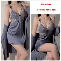 Ruoruo Ice Silk Pure Desire Slip Nightdress Outerwear Gown Suit