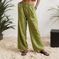 Womens Wide-leg Pants Comfortable Cotton-linen Blend Solid Color Fashionabl