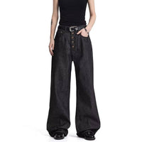 American-style Button-fly Black Raw Denim Bootcut Jeans