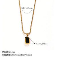 Vintage Stackable Double Layer Oval Black Onyx Pendant Necklace, 18K Gold Plated Square Black Zircon Clavicle Chain