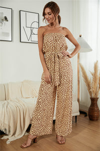 Heart-shaped Dot Print Lace-up Wide-leg Jumpsuit
