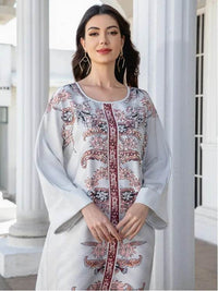 Elegant Floral Print Long Sleeve Abaya Dress