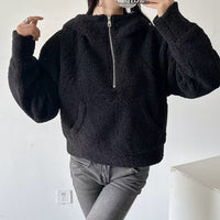 Girls Relaxed-fit Half-zip Faux Lambswool Hoodie