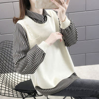 Fake Two-piece Women's Long-sleeved Shirt Collar Knitted Sweater