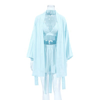 Long-sleeve Robe Underwear And Shorts Three-Piece Set Womens Loungewear
