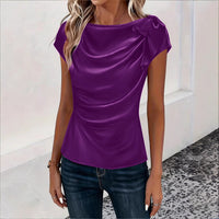 Solid-color Satin Faux-silk Off-the-shoulder Sleeveless Work Top