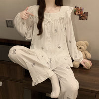 Pajamas Long Sleeve Lace Loungewear Set Suitable For Wearing Outside