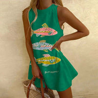 Printed Versatile Crew-Neck Sleeveless Tank Dress Womens Apparel