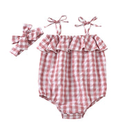 Baby Clothes Girl Sling Pink And Yellow Plaid Jumpsuit