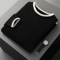 Men's Round Neck Twisted Design Color Matching Sweater