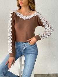 Stylish Lace-Panel Off-the-Shoulder Womens Sweater